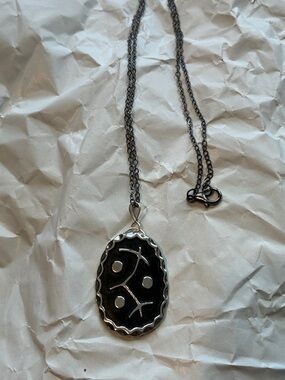 Black Enamel Oval Pendant Necklace